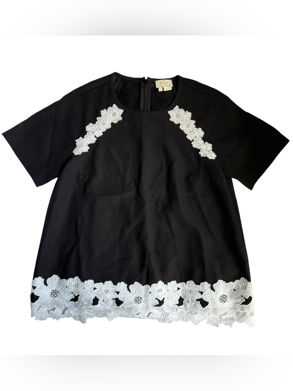 Kate Spade Black Floral Lace Trim Satin Crepe Blouse Womens 2